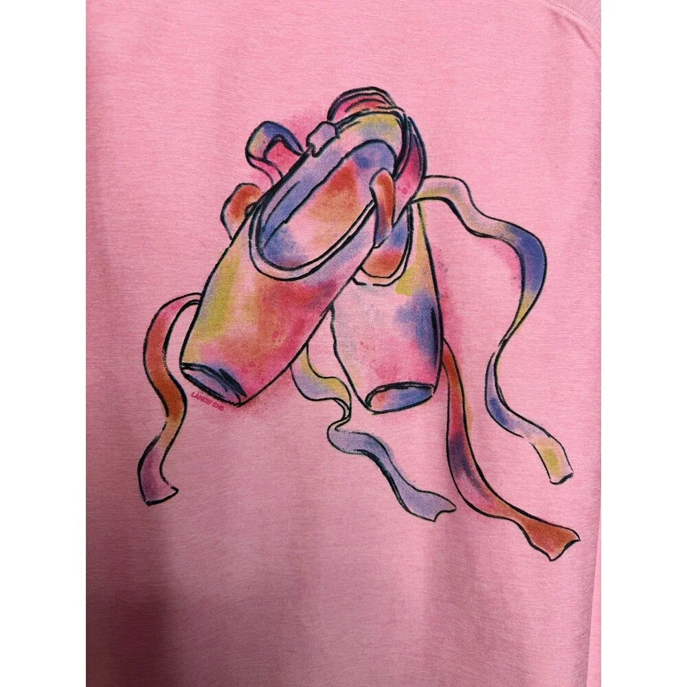 Lands End Girls XL Long Sleeve Shirt Pink Ballet Slippers Thump Holes Dance NWOT